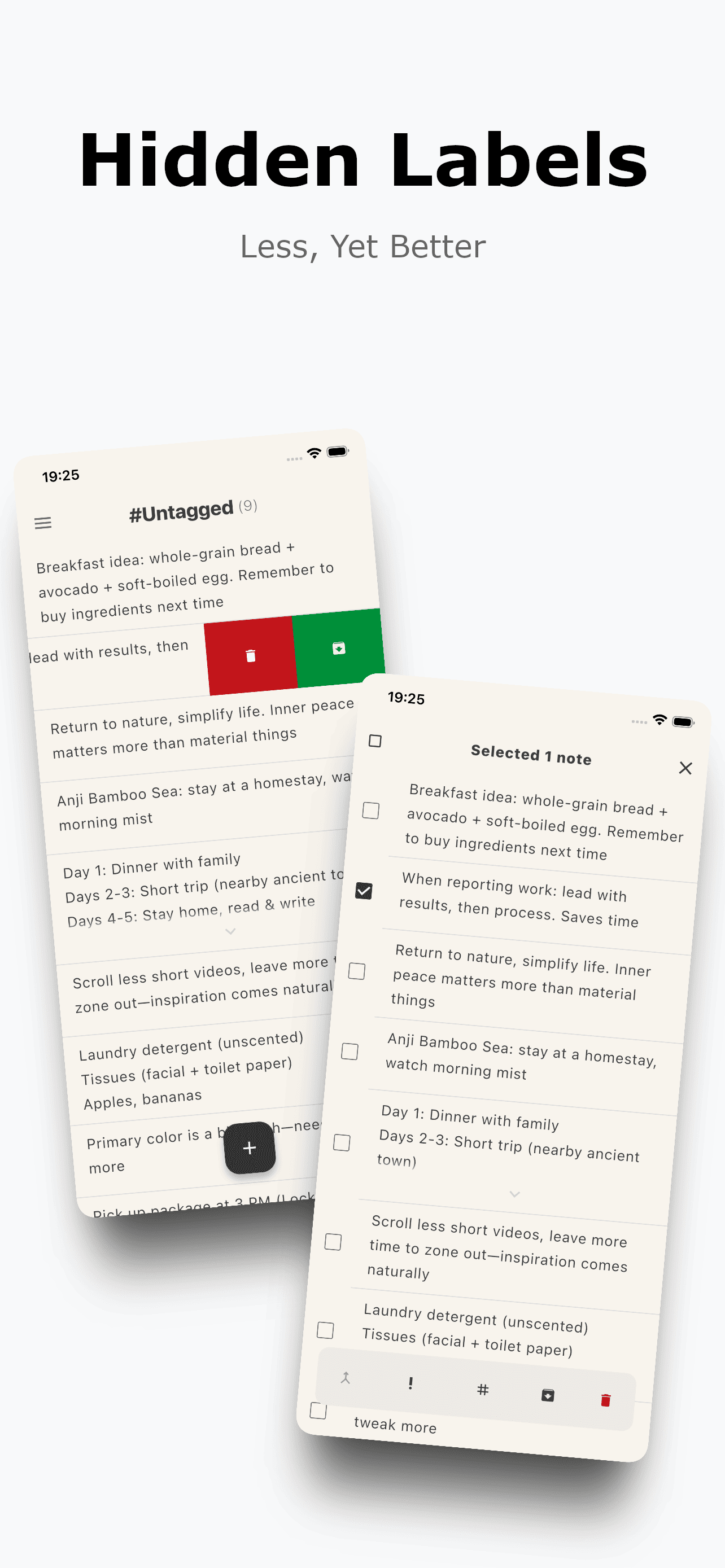Режим Hidden Labels в Offnote с более компактной нижней панелью