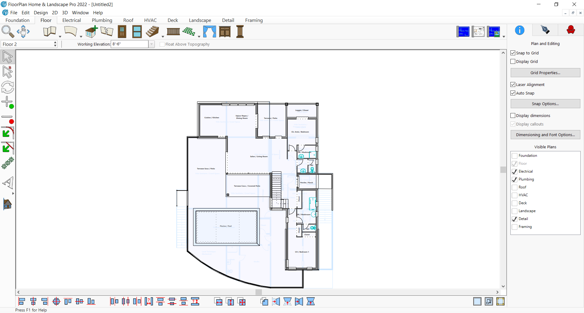 План дома в рабочем окне TurboFloorPlan 3D Home & Landscape Pro