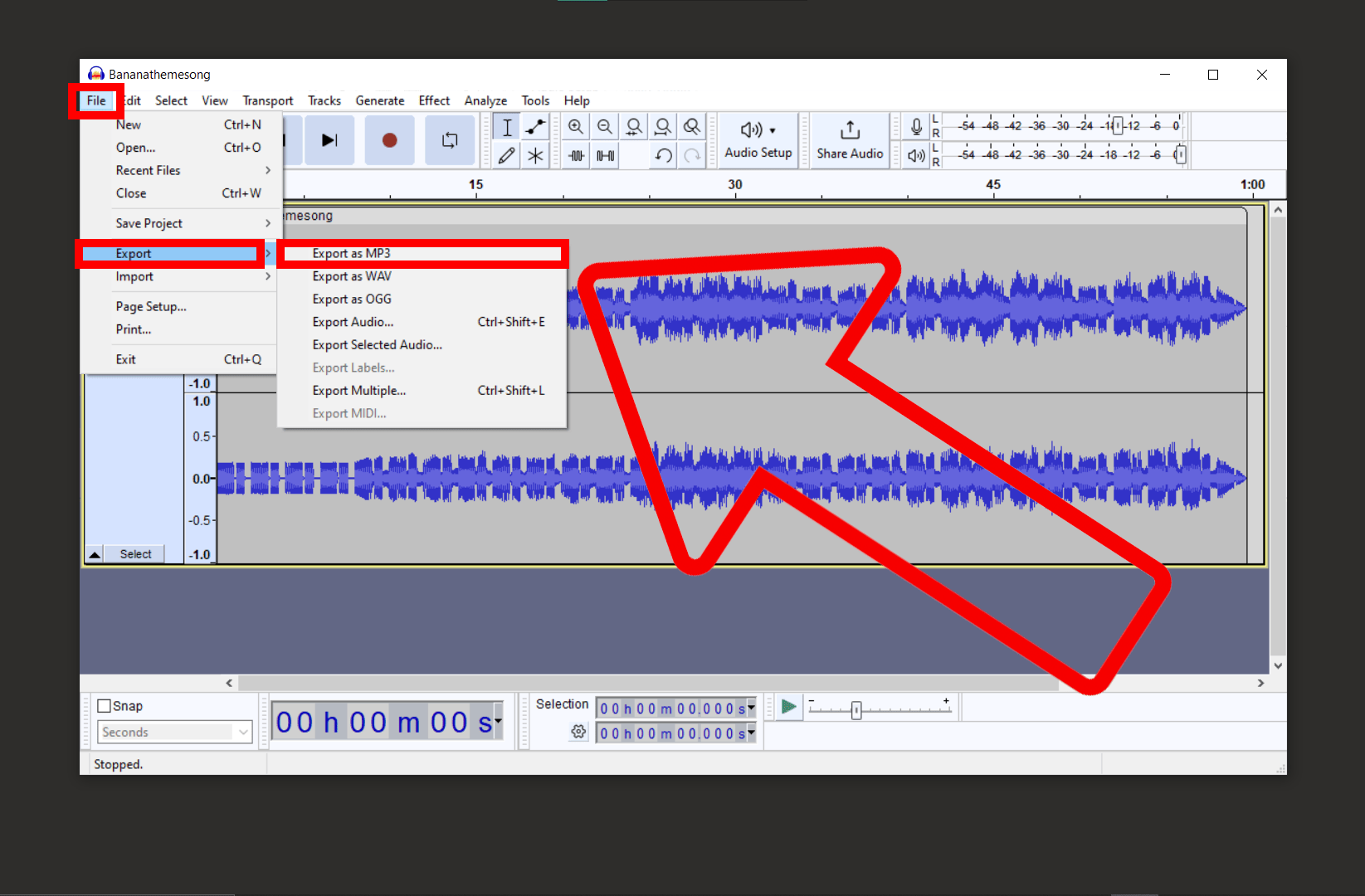 Экспорт WAV через Audacity