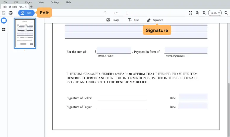 Инструмент Signature в Movavi PDF Editor