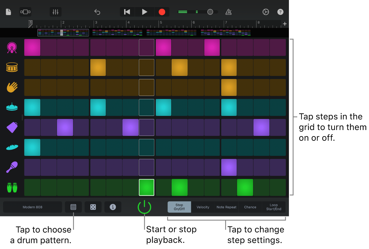 Beat Sequencer в GarageBand для iPad