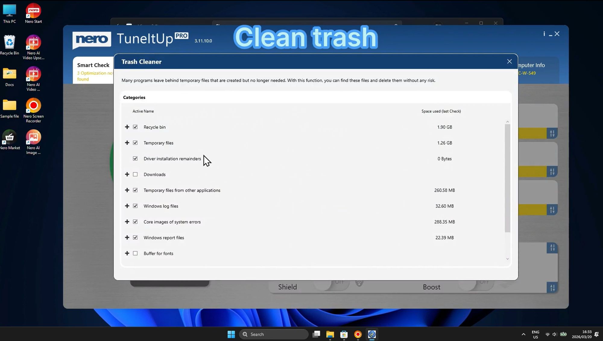 Окно Trash Cleaner в Nero TuneItUp PRO
