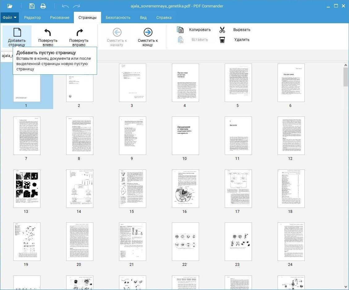 PDF Commander: вкладка страниц и миниатюры документа