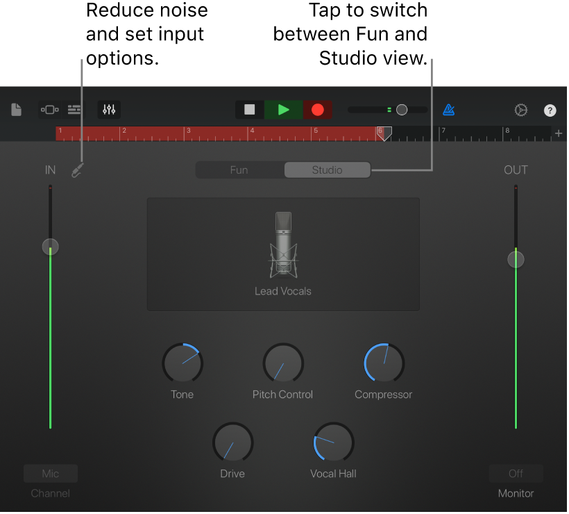 Запись голоса в GarageBand