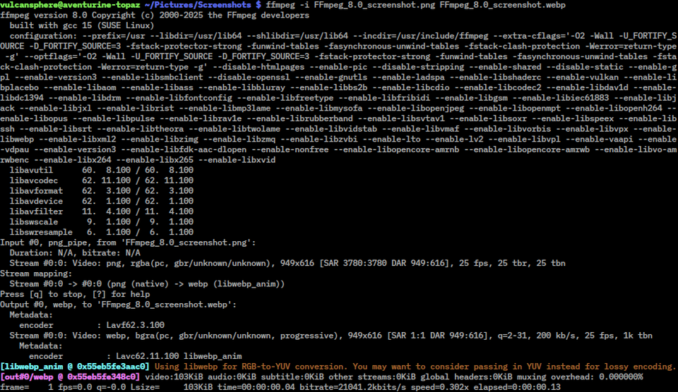 Скриншот FFmpeg в терминале