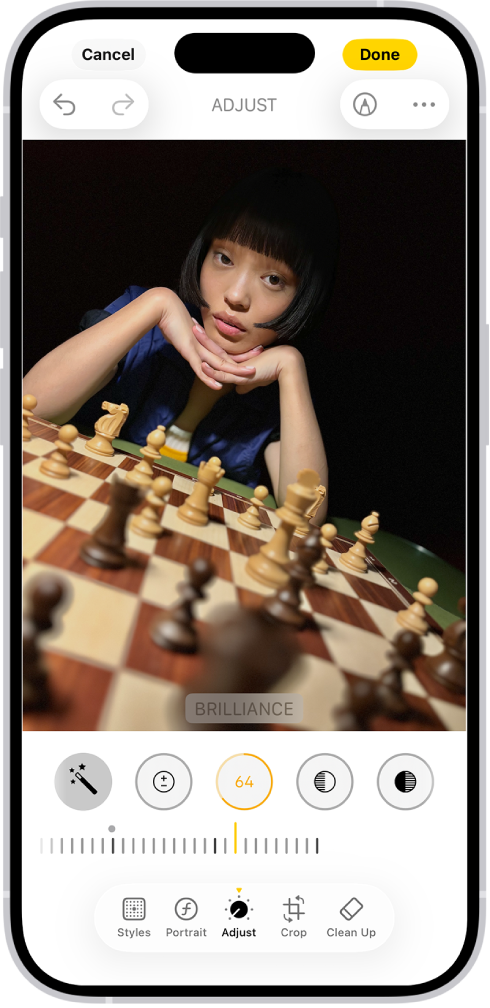 Фото на iPhone: настройка Brilliance в редакторе