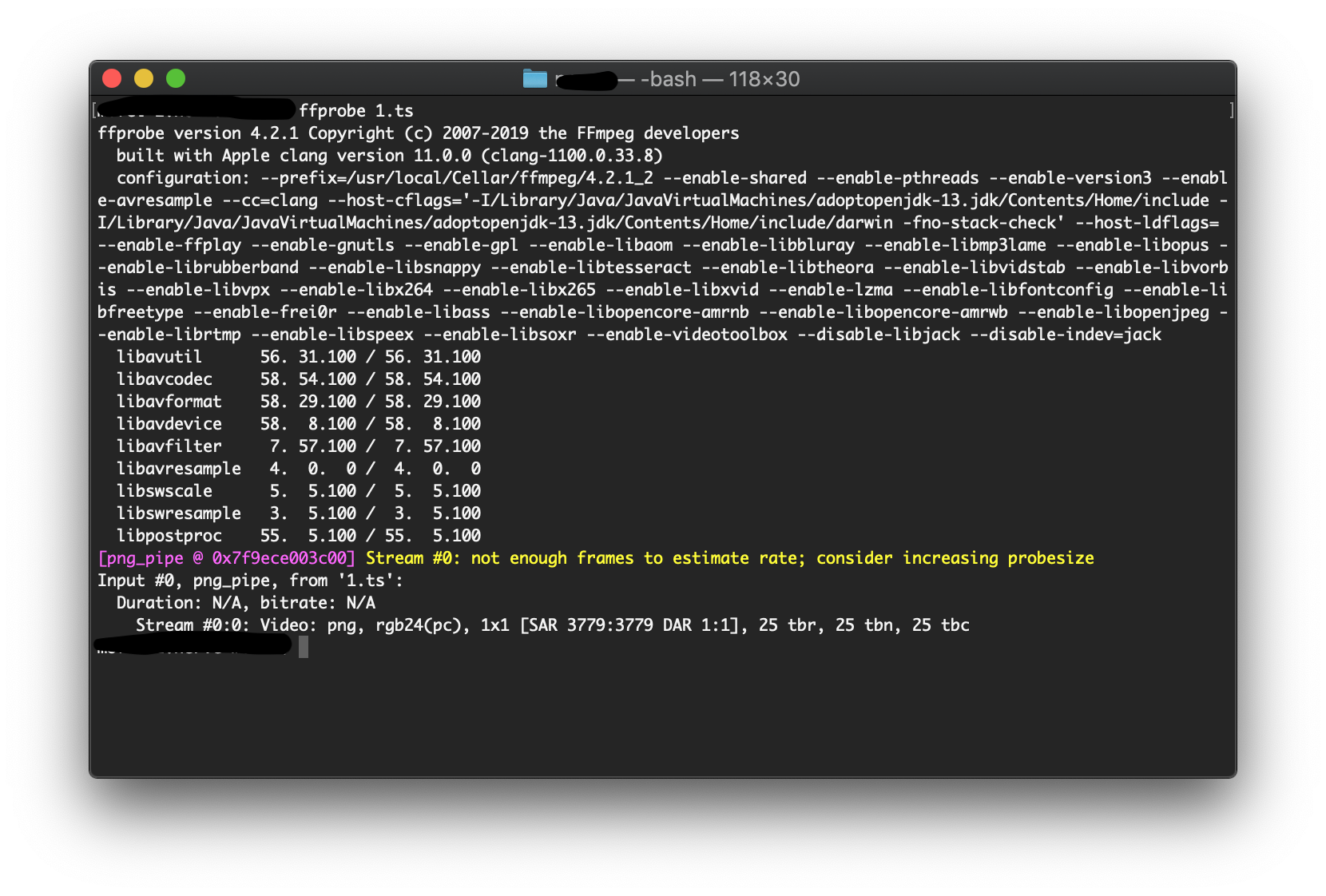 Вывод ffprobe с техническими параметрами медиапотока