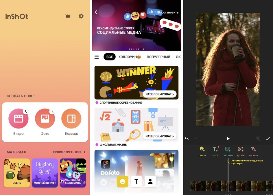 Интерфейс InShot