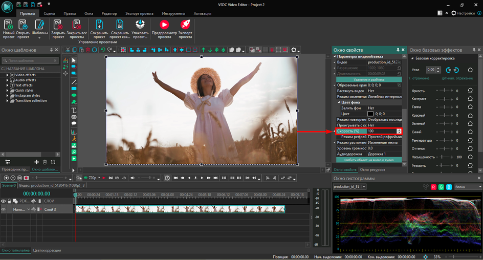 VSDC Free Video Editor — Окно свойств