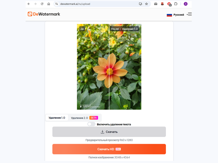 DeWatermark AI — интерфейс удаления водяного знака