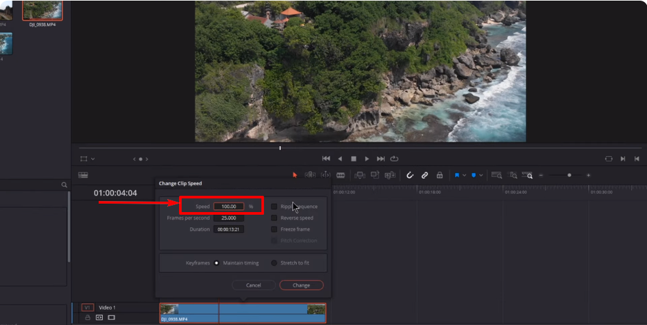 DaVinci Resolve — Change Clip Speed