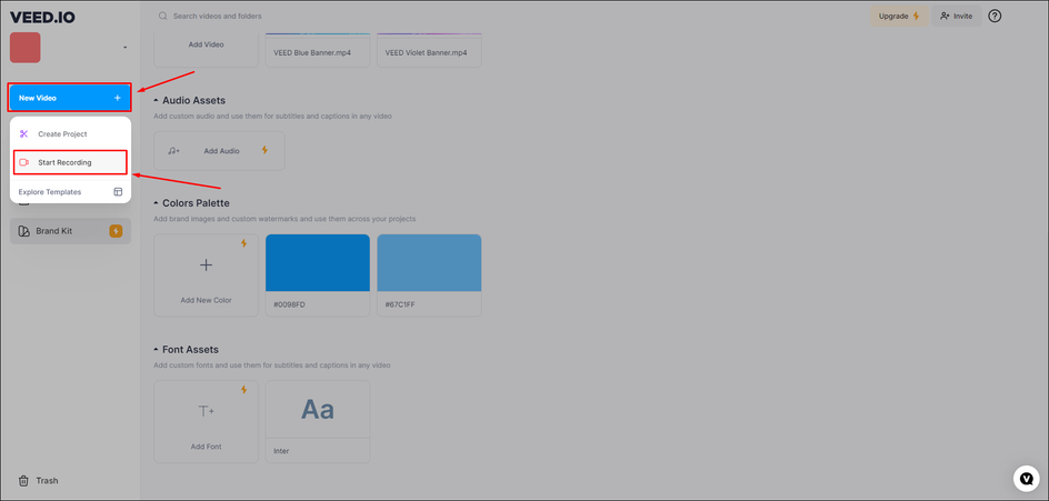 Создание нового проекта в Veed.io