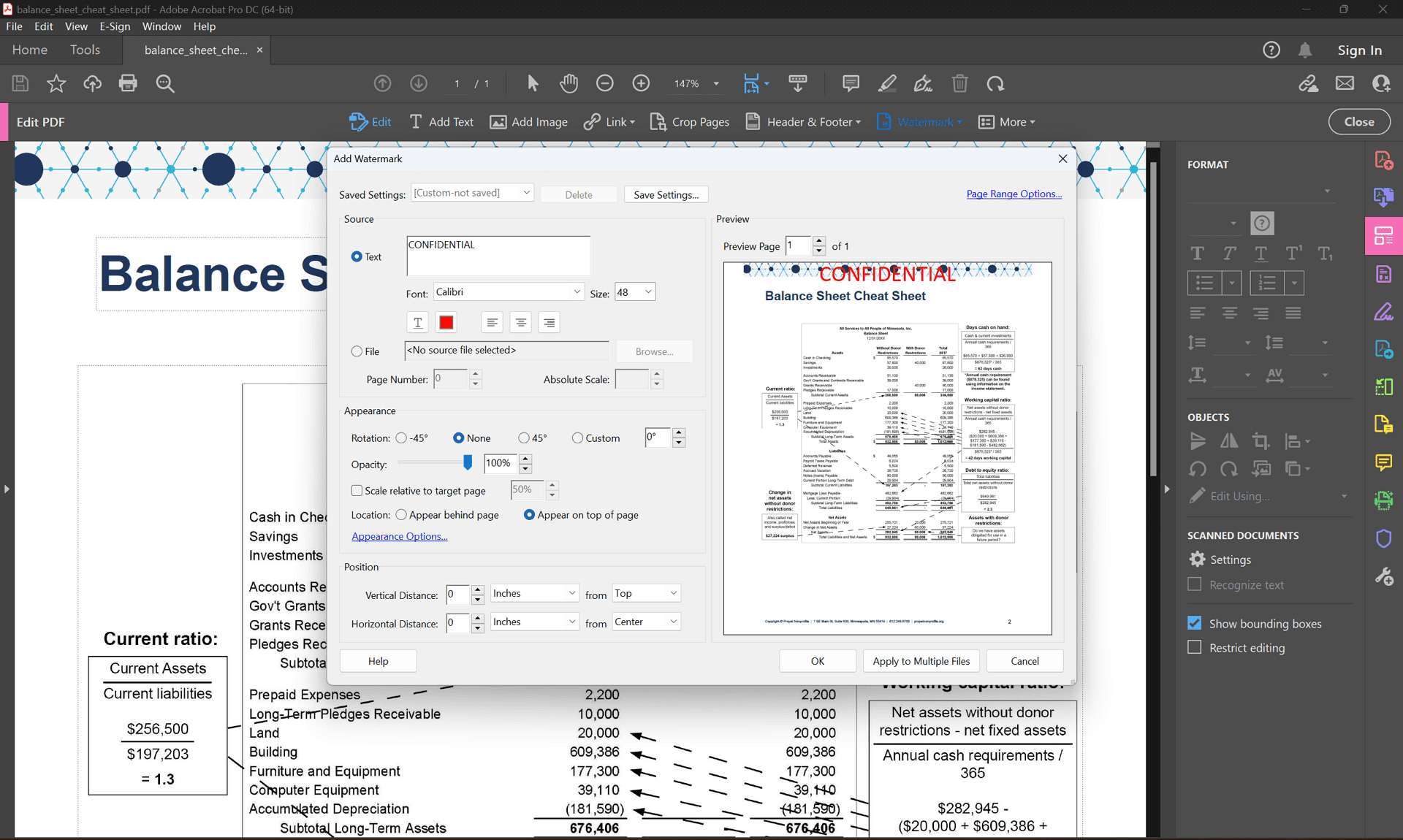 Окно добавления водяного знака в Adobe Acrobat Pro