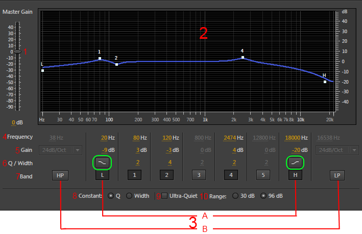 Окно Parametric Equalizer в Adobe Audition