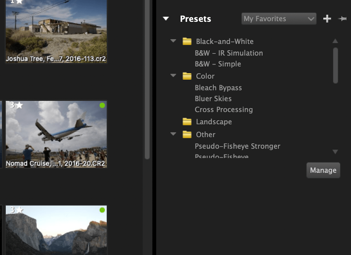 Панель Presets в AfterShot Pro 3