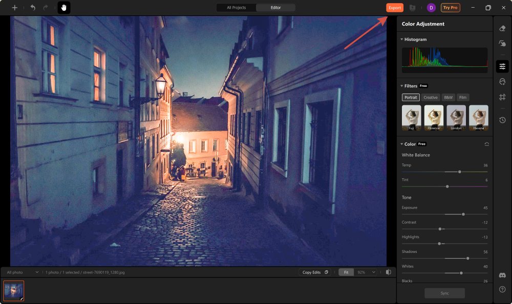 AirBrush Studio: экспорт готового результата
