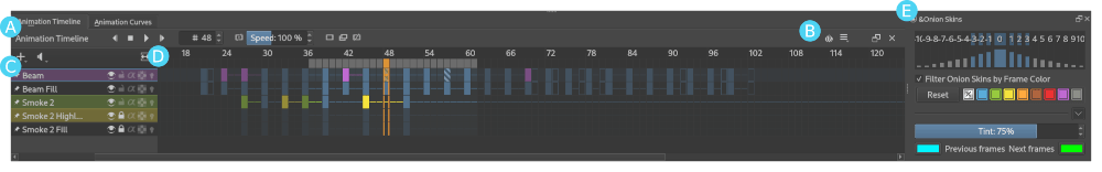 Animation Timeline Docker в Krita с кадрами, слоями и Onion Skins