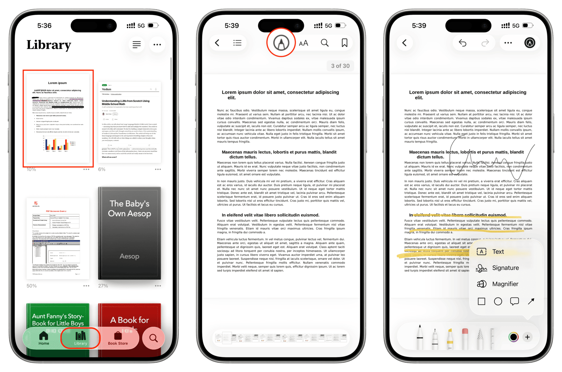 Скриншот Apple Books: Annotating PDF in Books app on iPhone