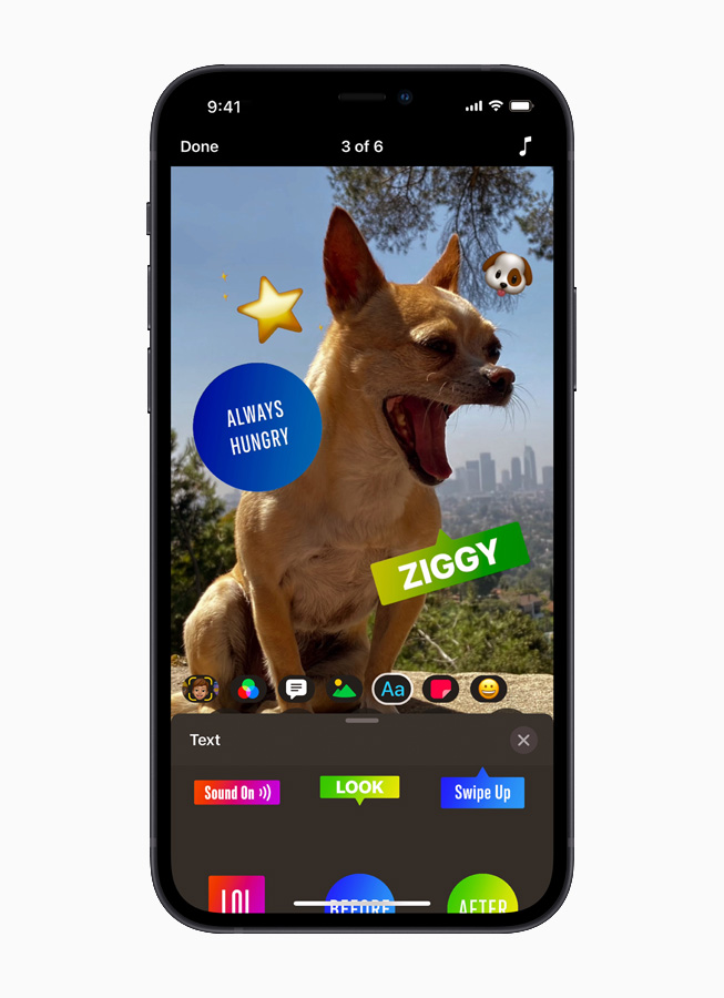 Текстовые элементы и интерфейс Effects в Apple Clips