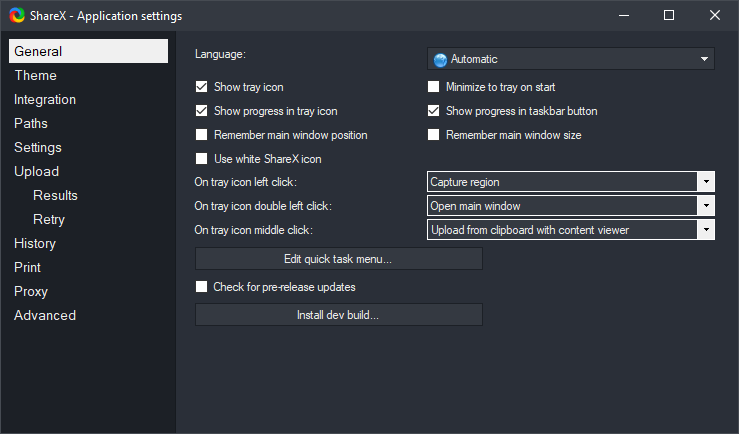 Настройки приложения ShareX