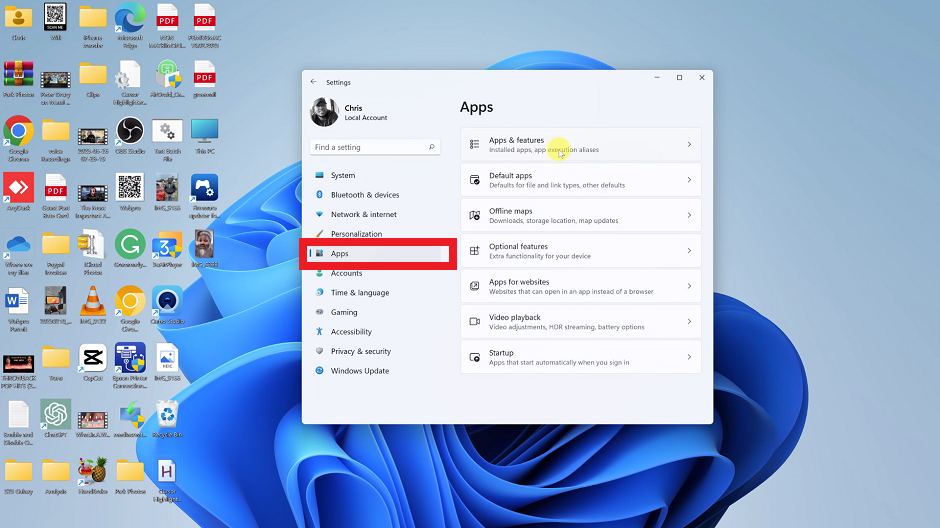 Раздел Установленные приложения в Windows