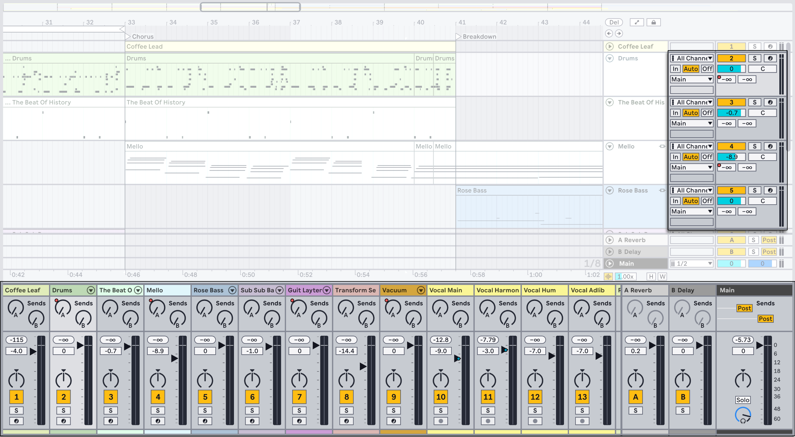 Микшер и дорожки аранжировки в Ableton Live