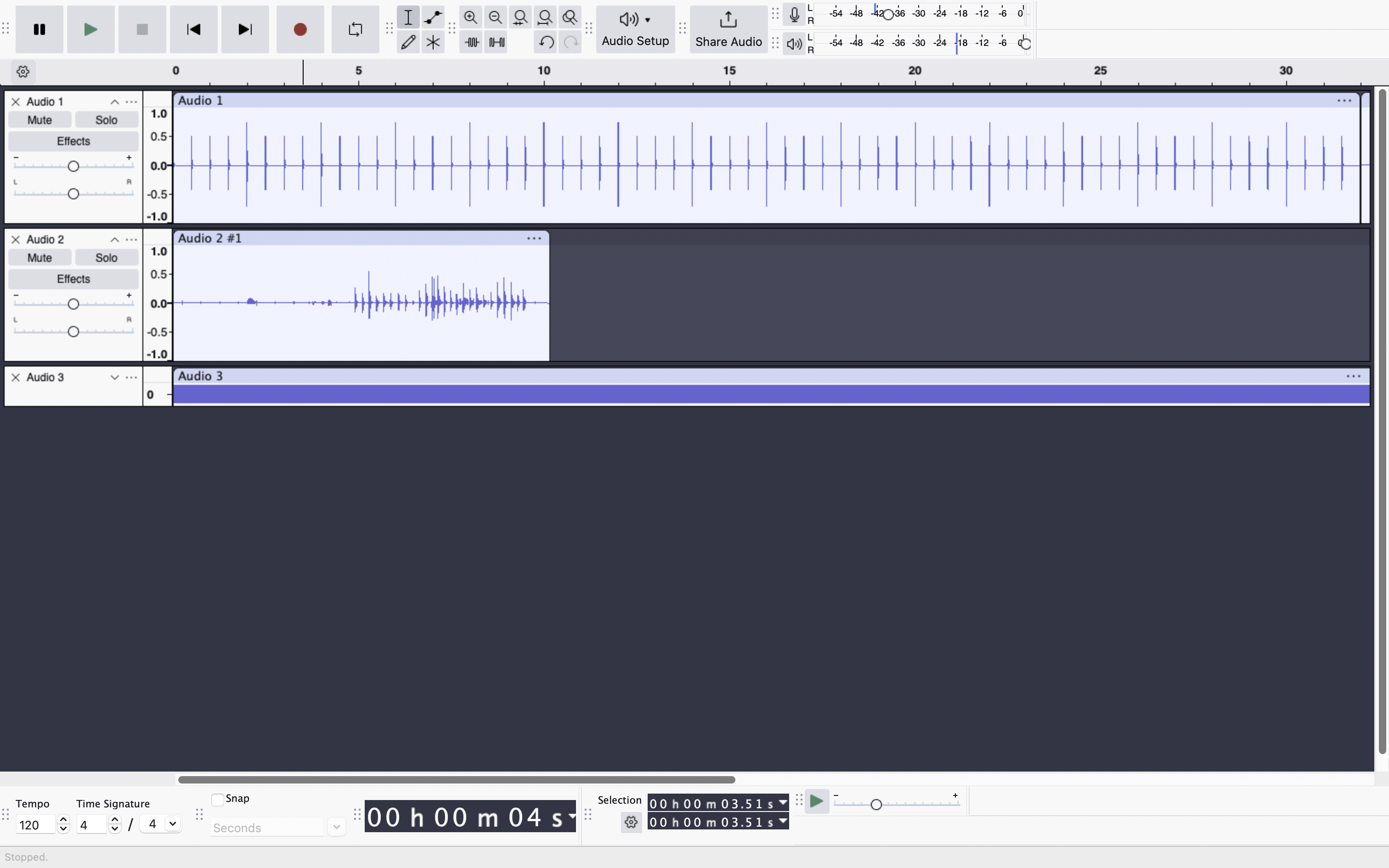 Мультитрековый проект в Audacity