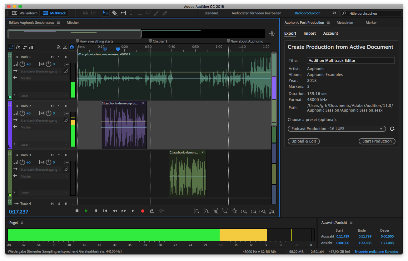 Мультитрековый проект в Adobe Audition