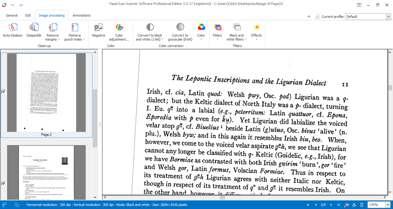 Инструменты обработки изображения в PaperScan