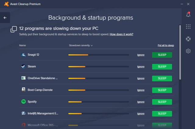 Экран управления фоновыми и стартовыми процессами
