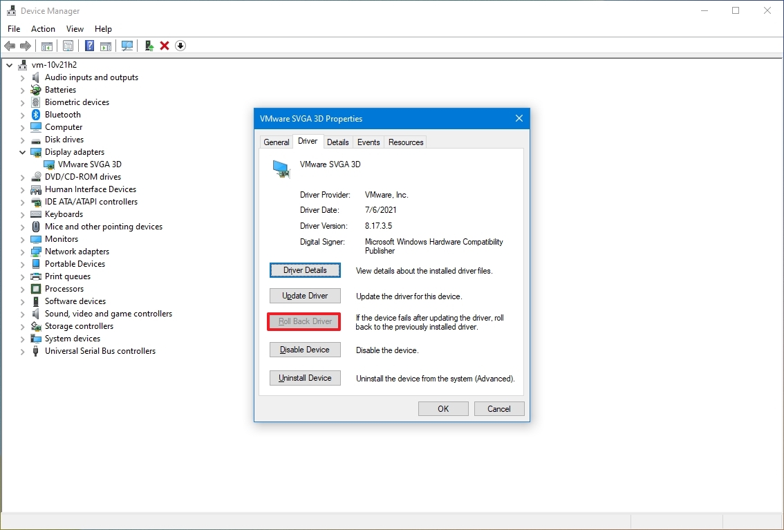 Откат драйвера