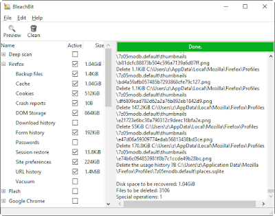 BleachBit с раскрытым списком cleaners для Firefox