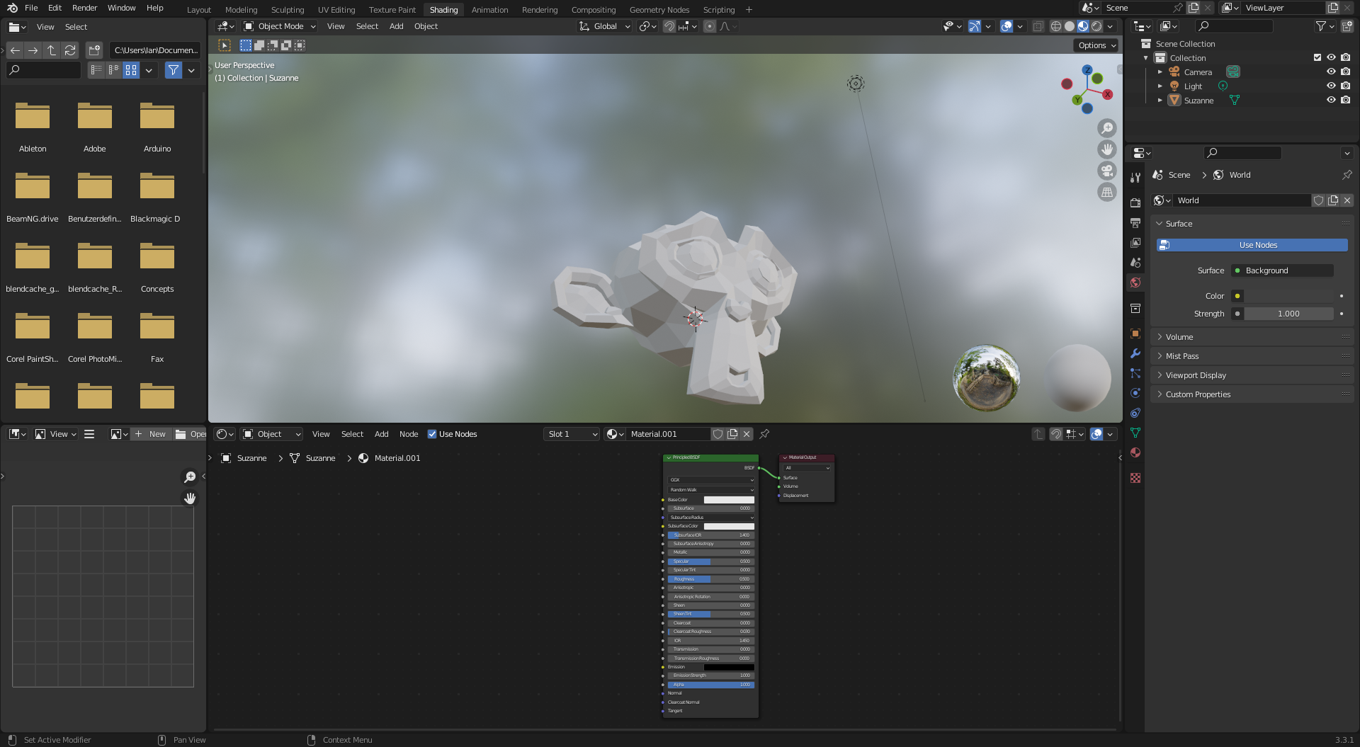 Рабочее пространство Shading и Shader Editor в Blender