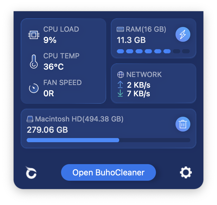 BuhoCleaner Menu