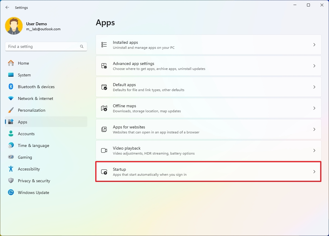 Параметры автозагрузки в Windows 11