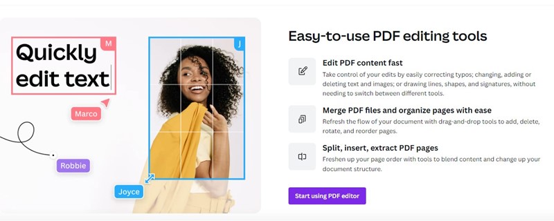 Интерфейс Canva PDF Editor