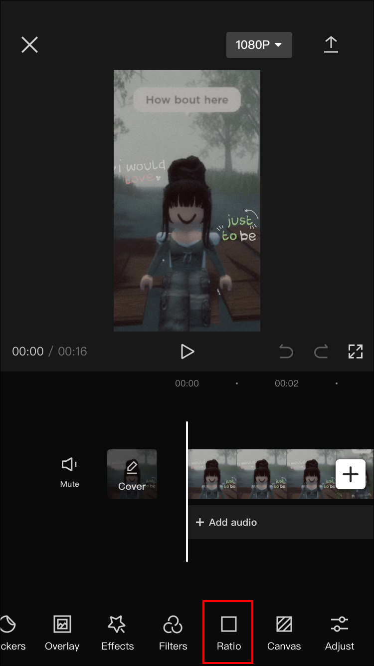 CapCut на iPhone: выбор Ratio