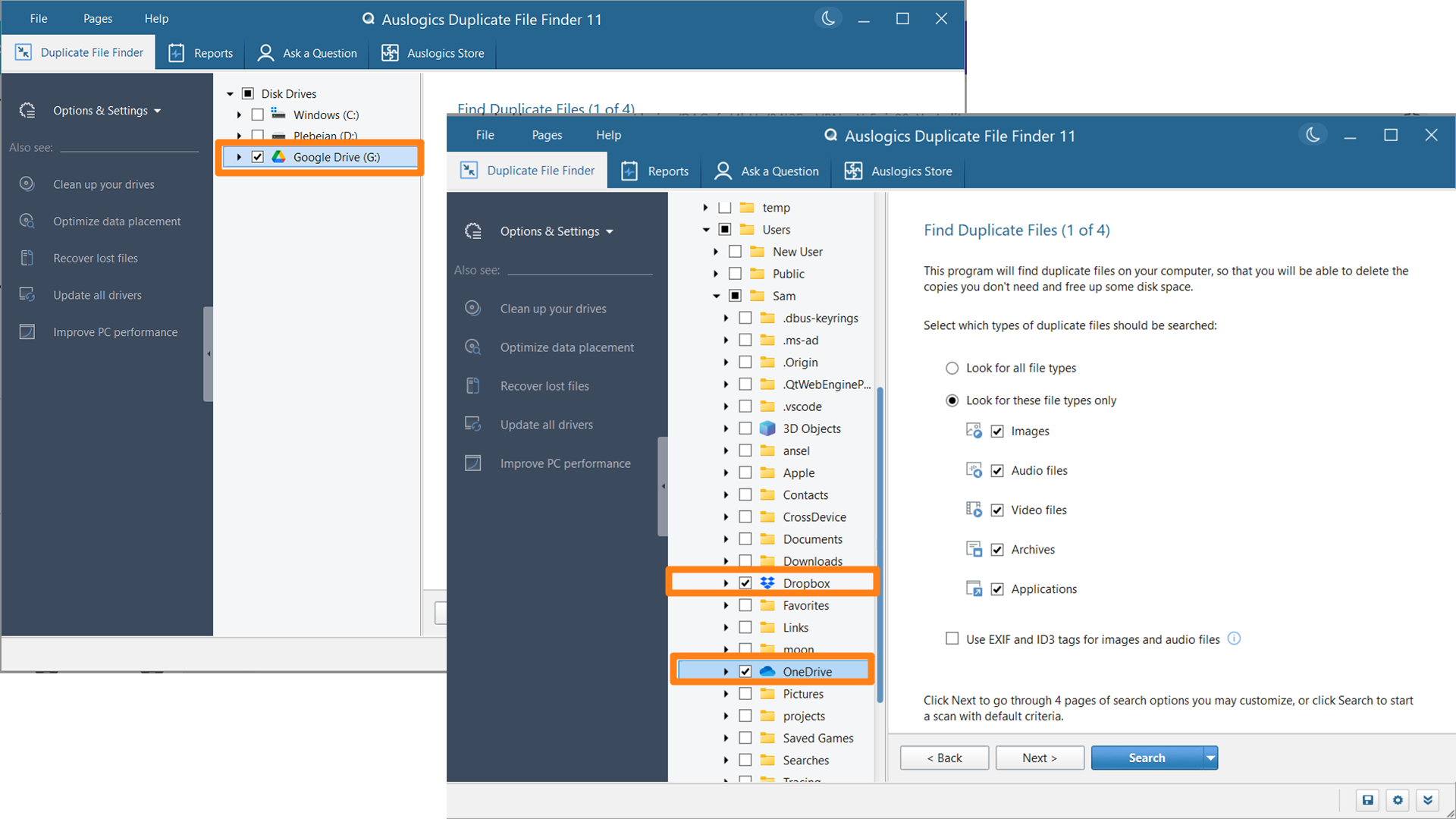 Сканирование синхронизированных облачных папок в Google Drive, Dropbox и OneDrive