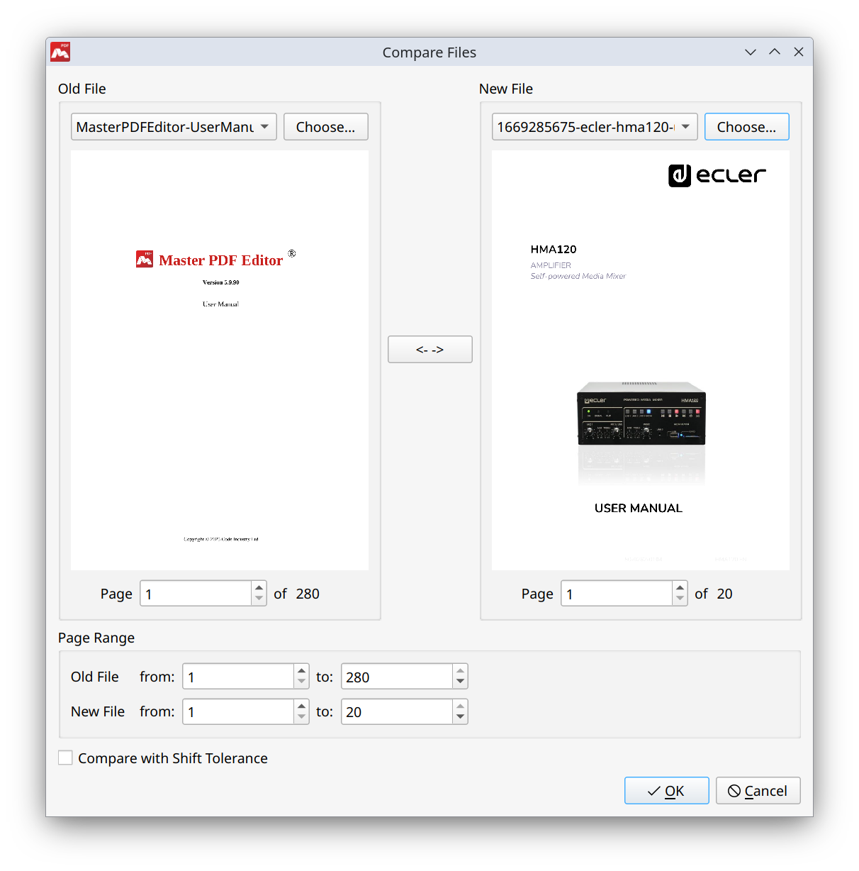 Окно Compare Files в Master PDF Editor