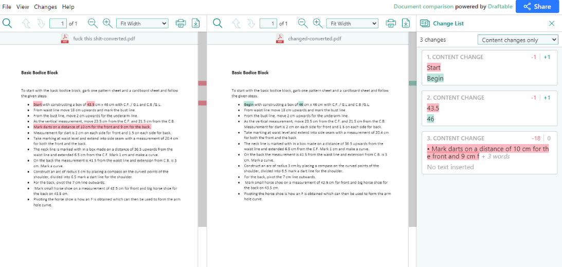 Сравнение PDF в Draftable