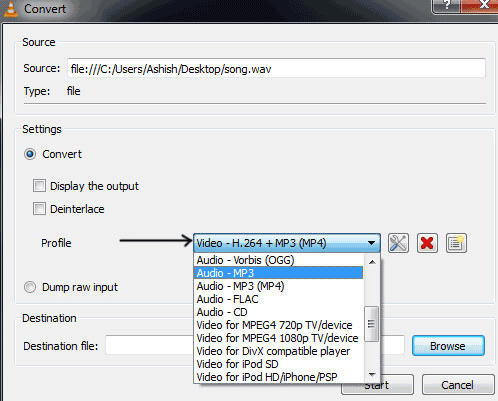 Конвертация AAC в MP3 через VLC