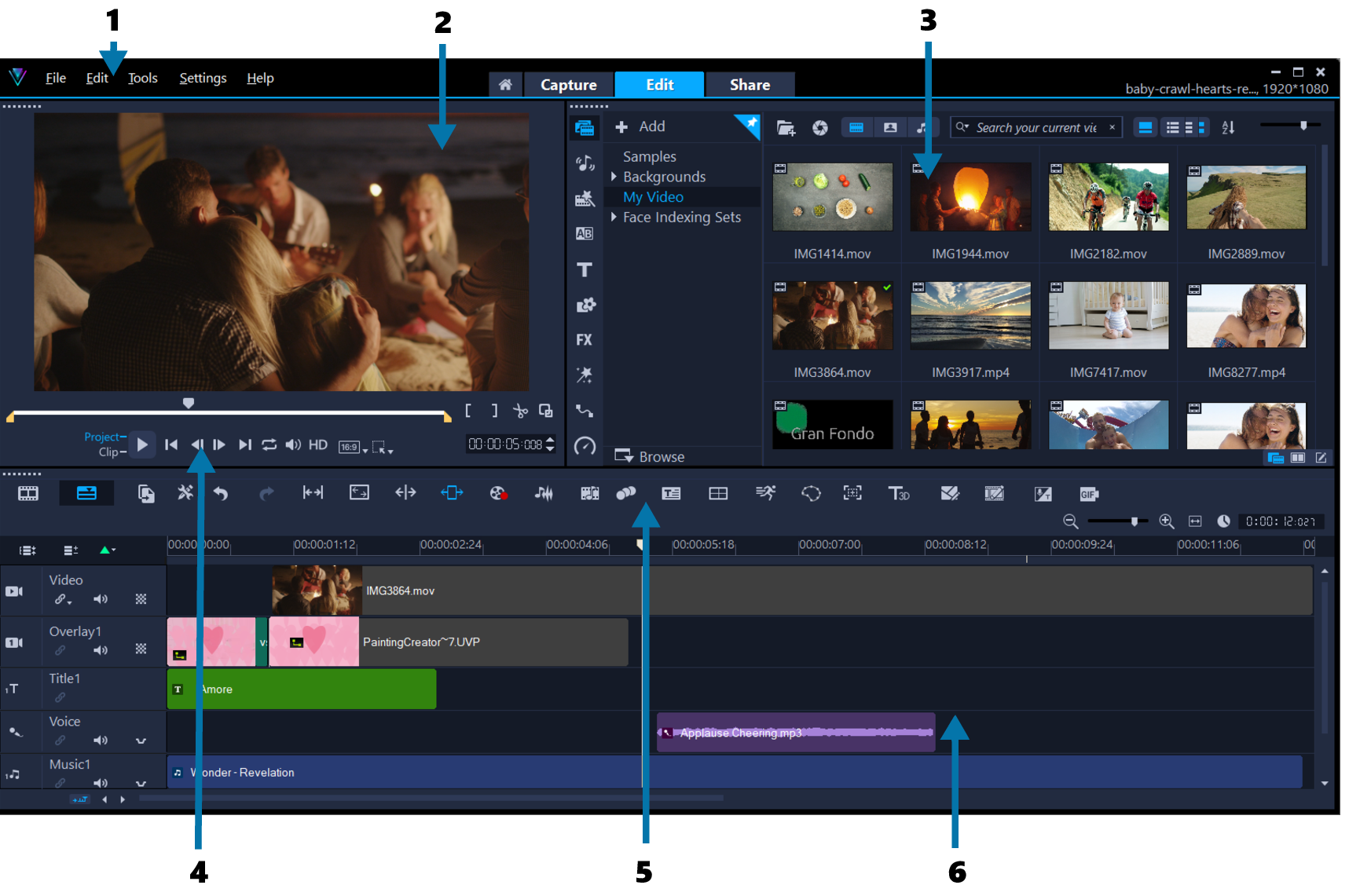 Рабочая область Edit в Corel VideoStudio