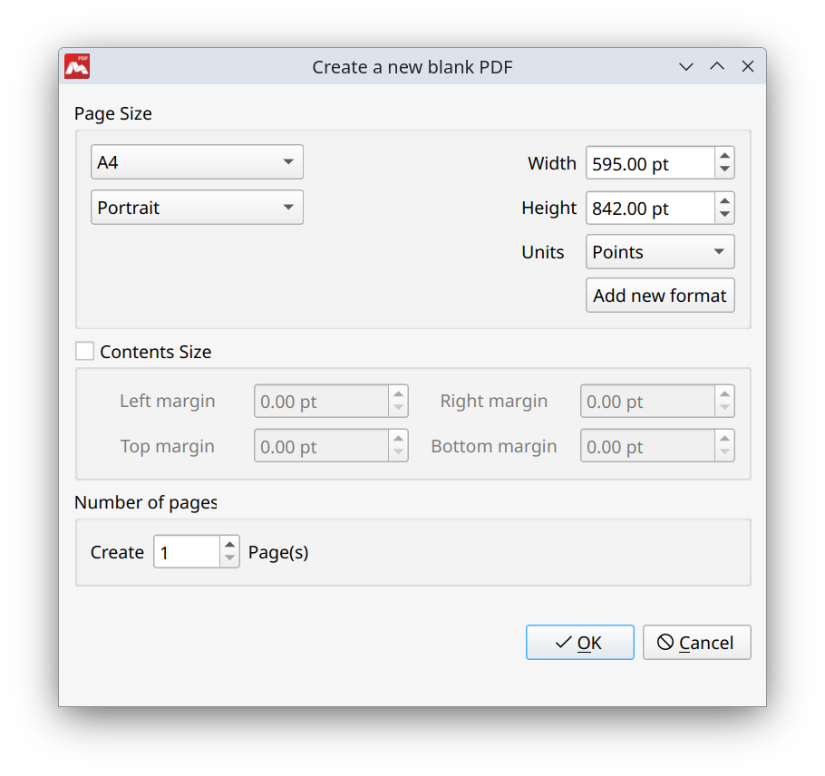 Окно создания пустого PDF в Master PDF Editor