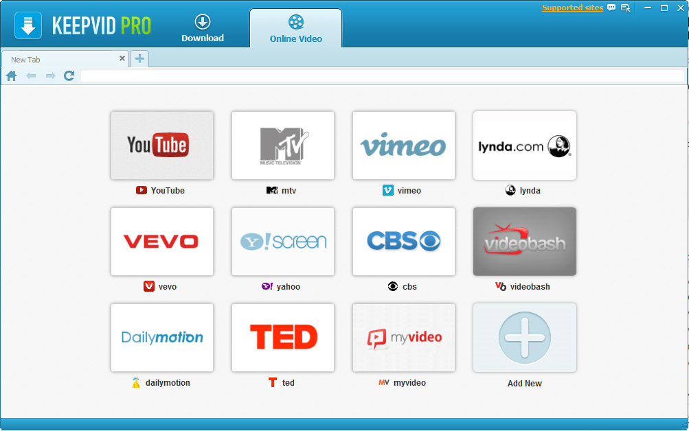 Встроенный браузер KeepVid Pro в модуле Online Video