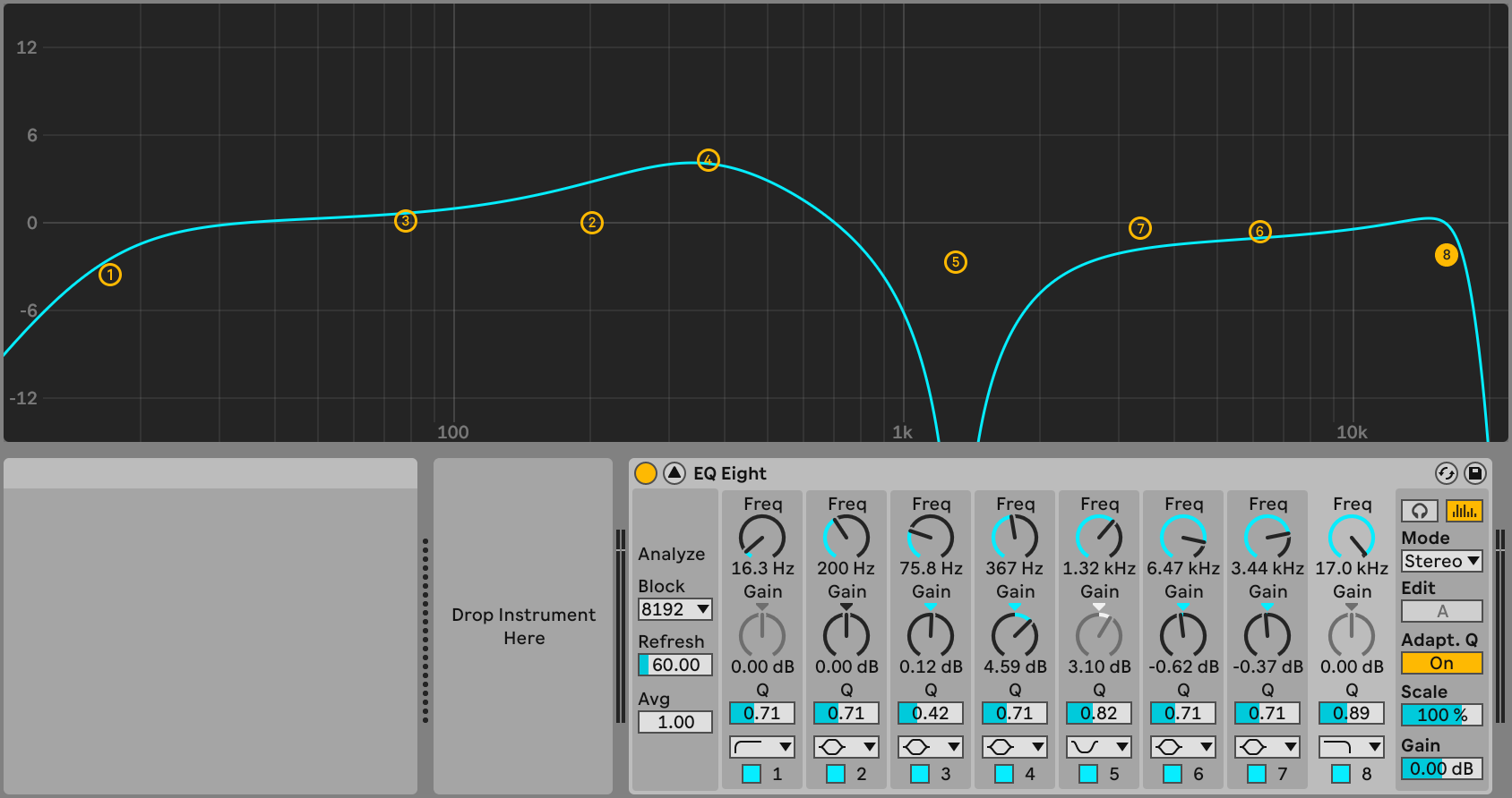 Расширенное окно EQ Eight в Ableton Live
