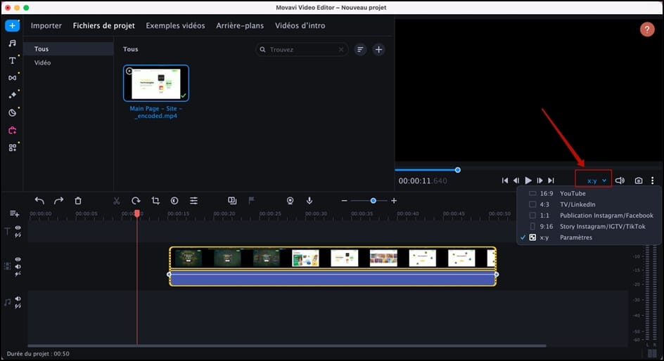 Проверка области кадрирования в Movavi Video Editor