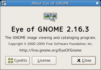 Окно About Eye of GNOME