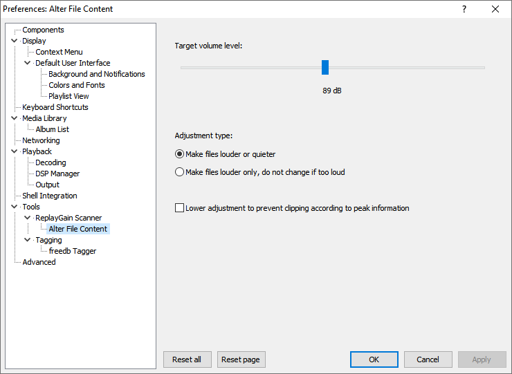 Настройки ReplayGain Scanner в foobar2000