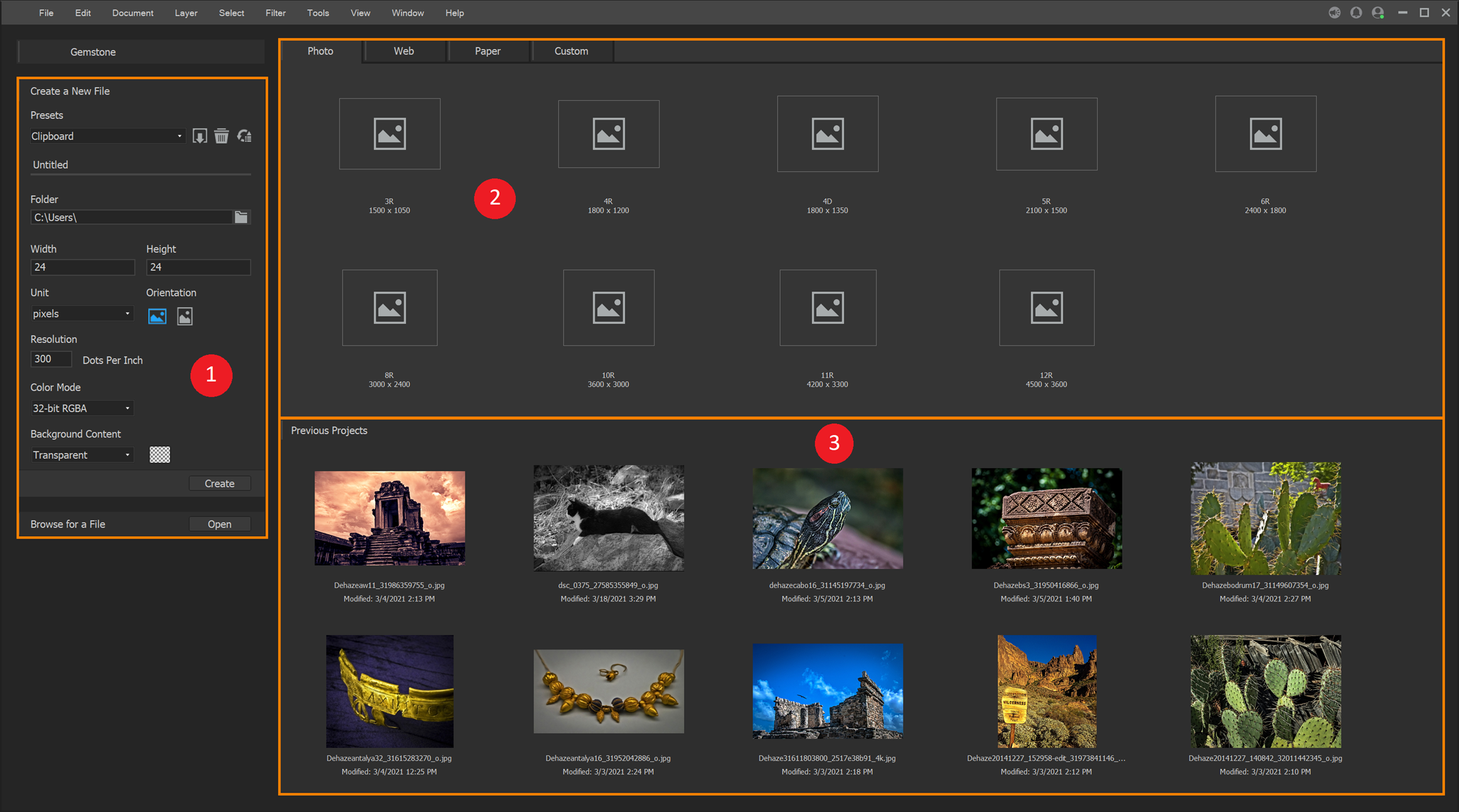Главный экран ACDSee Gemstone Photo Editor 16