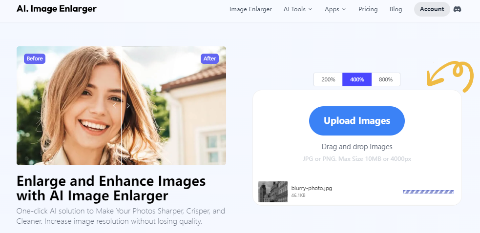 Индикатор выполнения увеличения изображения в AI Image Enlarger